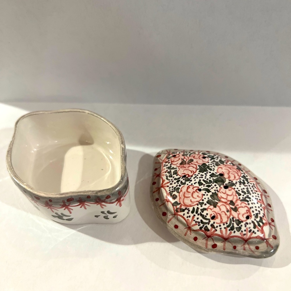 Trinket Box from Portugal w/ Hand Painted Pink Flowers with green accents